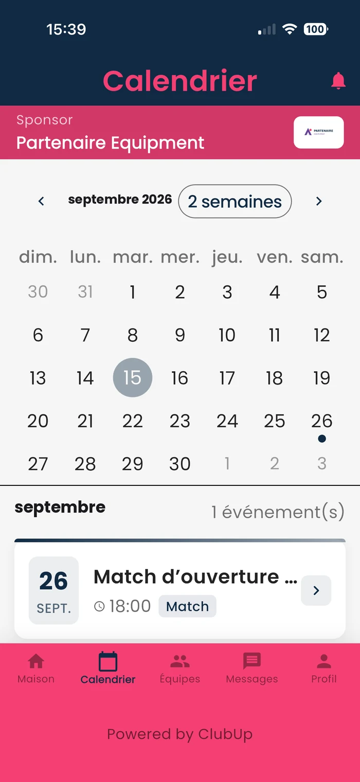 Le calendrier du club